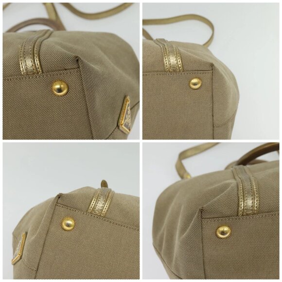 PRADA Logo jacquard Hand Bag Canvas 2way Beige Gold Auth 141533 - Picture 14 of 16